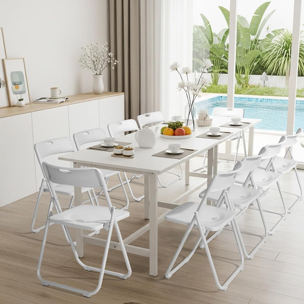 Karl home 10 Pcs Folding Chair, 300LBS Lightweight Foldable Plastic Chair, Reinforced Metal Frame Easy to Fold & Store for Indoor & Outdoor, Wedding, Party, Meeting Room, Patio and Garden, White