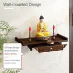 Prayer Altar Personal Shrine Stand Wall-Mounted Buddha Altar Shelf Stand, with Storage Tier, Antique Carving Buddha Offering Table(66cm/26in)