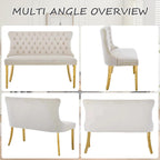 Velvet Upholstered Dining Bench with Back, 45.6'' Tufted Loveseat Bench with Gold Stainless Steel Legs, Mid-Century Modern Banquette Seating for Dining Room, Kitchen, Entryway, Beige