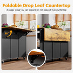50.4" Kitchen Island with Storage,Rolling Kitchen Table with Power Outlet, Kitchen Island Cart with Folding Drop Leaf, Trash Storage Cabinet, Spice Rack, Towel Rack and Drawer-Black