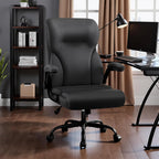 Executive Office Chair,High Back Ergonomic Comfy Desk Chair with Padded Flip-up Armrests and Wheels,PU Leather Heavy Duty Computer Swivel Rolling Task Chair for Home Office,Adults,Black