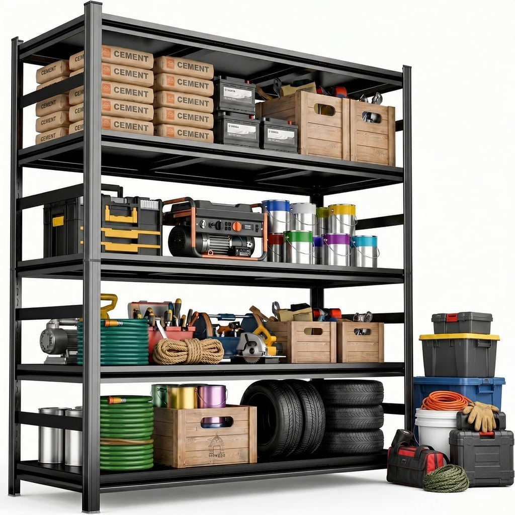 Upgrade 72" H Garage Shelving Unit, 3500LBS Heavy Duty 5-Tier Metal Storage Shelves with Anti-Fall Rails, Adjustable Industrial Steel Rack, Pantry Kitchen Basement Warehouse