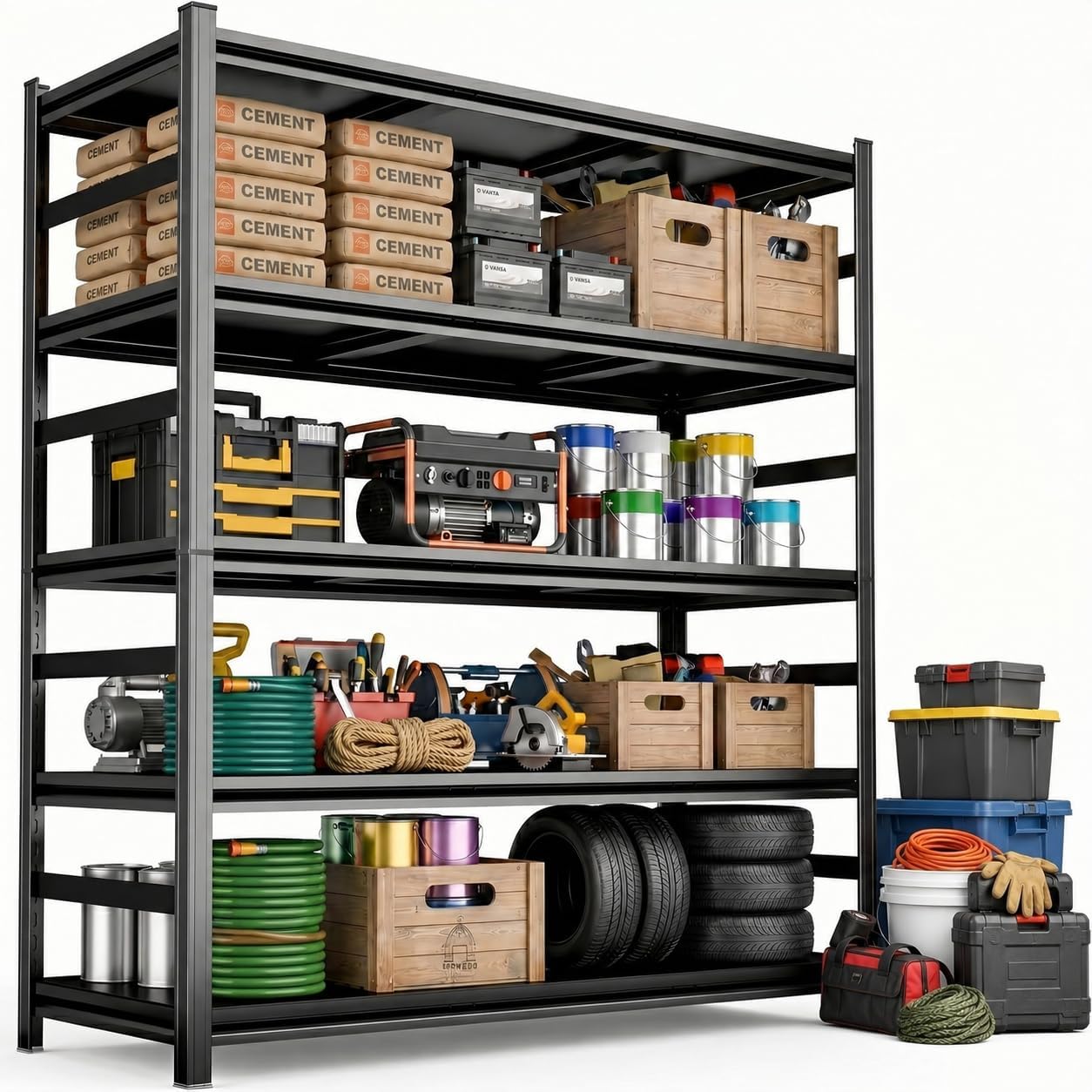 Upgrade 72" H Garage Shelving Unit, 3500LBS Heavy Duty 5-Tier Metal Storage Shelves with Anti-Fall Rails, Adjustable Industrial Steel Rack, Pantry Kitchen Basement Warehouse