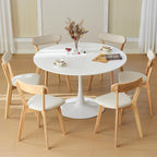 43.5" Tulip Table, Round Dining Table with Thickened Tabletop & Metal Pedestal, Mid Century Modern Bistro Circle Table for Kitchen, Small Places, Living Room, Cafe (White)