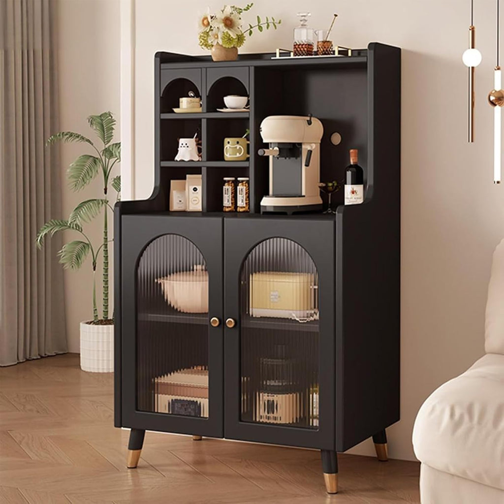 Pantry Storage Cabinet with Doors and Shelves, Food Pantry Cabinet, Farmhouse Coffee Bar Station with Doors and Shelves, for Dining Room, Living Room(Black,135x60cm/53.1x23.6in)