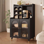 Pantry Storage Cabinet with Doors and Shelves, Food Pantry Cabinet, Farmhouse Coffee Bar Station with Doors and Shelves, for Dining Room, Living Room(Black,135x60cm/53.1x23.6in)