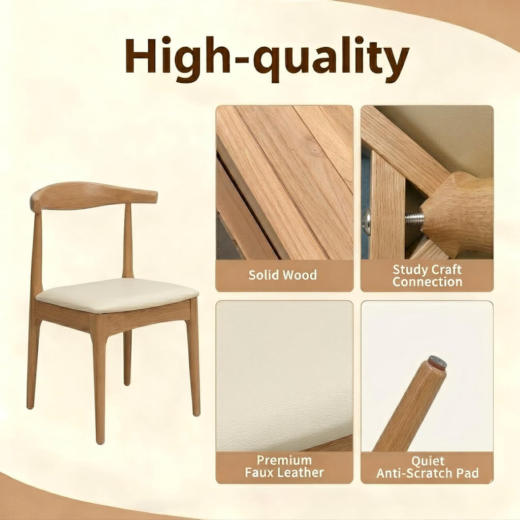Solid Wood Dining Chairs Set of 2, Mid Century Modern Kitchen Chairs with Leather Upholstered Seat, Elegant Natural Wood Side Chairs for Dining Room, Kitchens,Restaurants, cafes