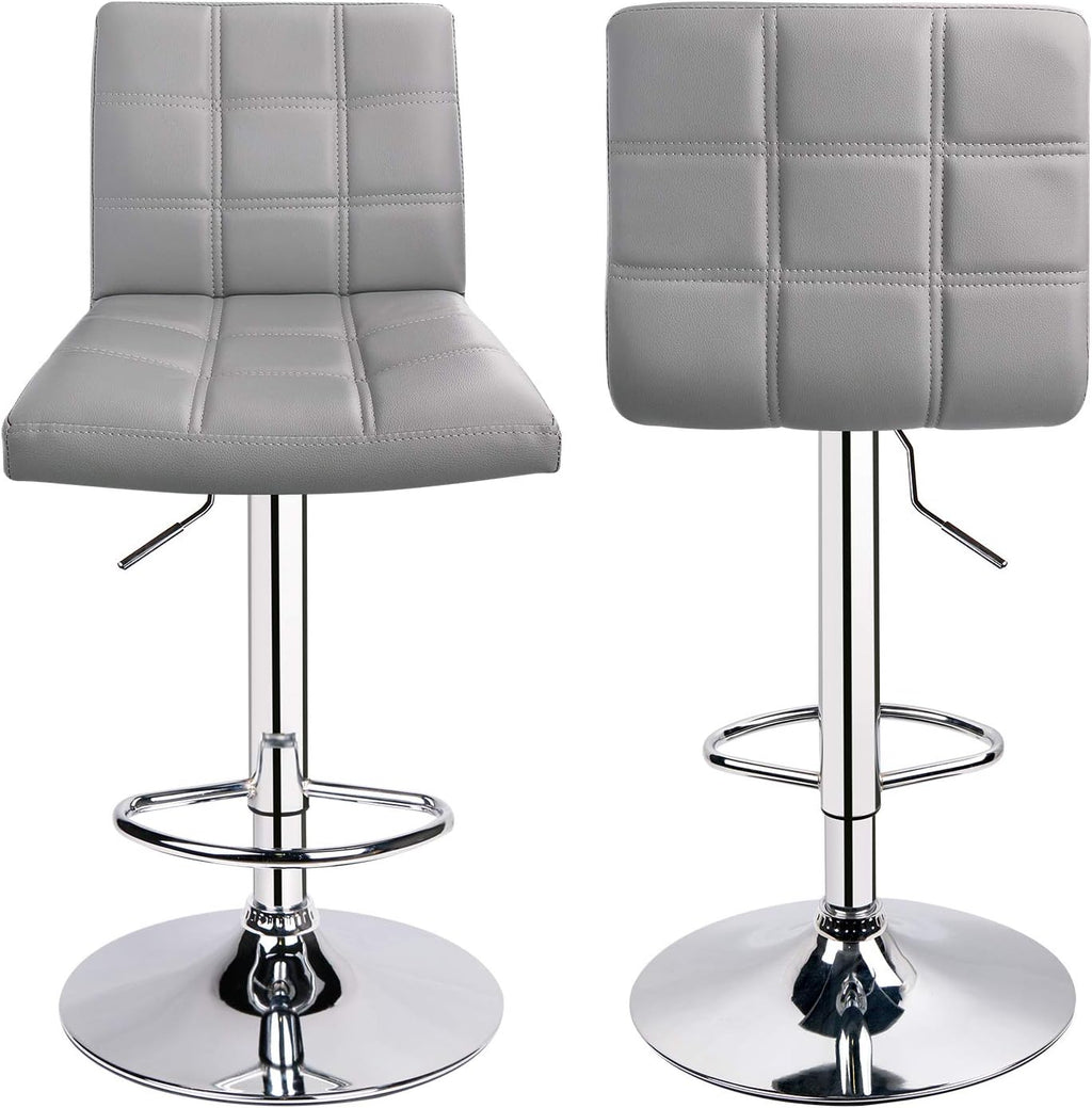 Leopard Modern Square PU Leather Adjustable Bar Stools with Back,Square Back Bar Stools, Counter Height Swivel Stool, 1 Chair (Light Grey)