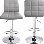 Leopard Modern Square PU Leather Adjustable Bar Stools with Back,Square Back Bar Stools, Counter Height Swivel Stool, 1 Chair (Light Grey)