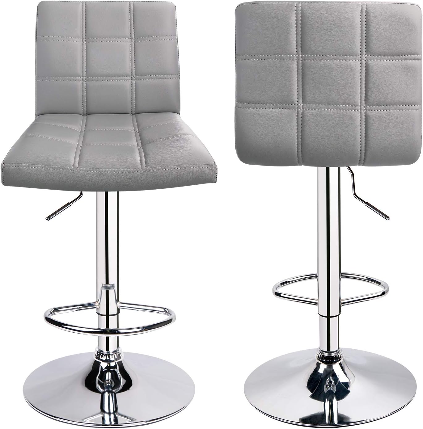Leopard Modern Square PU Leather Adjustable Bar Stools with Back,Square Back Bar Stools, Counter Height Swivel Stool, 1 Chair (Light Grey)