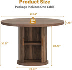 knoworld 47" Round Dining Table for 4-6, Modern Fluted Pedestal Kitchen Table with Hidden Storage, Walnut Wood Circle Dinner Table for Dining Room & Small Spaces, Walnut