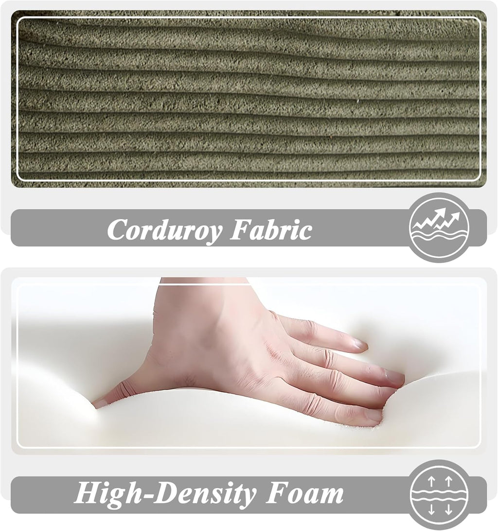 HRVEOCEI 67" Chaise Lounge Indoor, Oversized Chaise Lounge Chair with 3 Comfy Pillows for Living Room Bedroom, Wide Arms Corduroy Fabric High-Density Foam No Assembly Required (Sage Green)