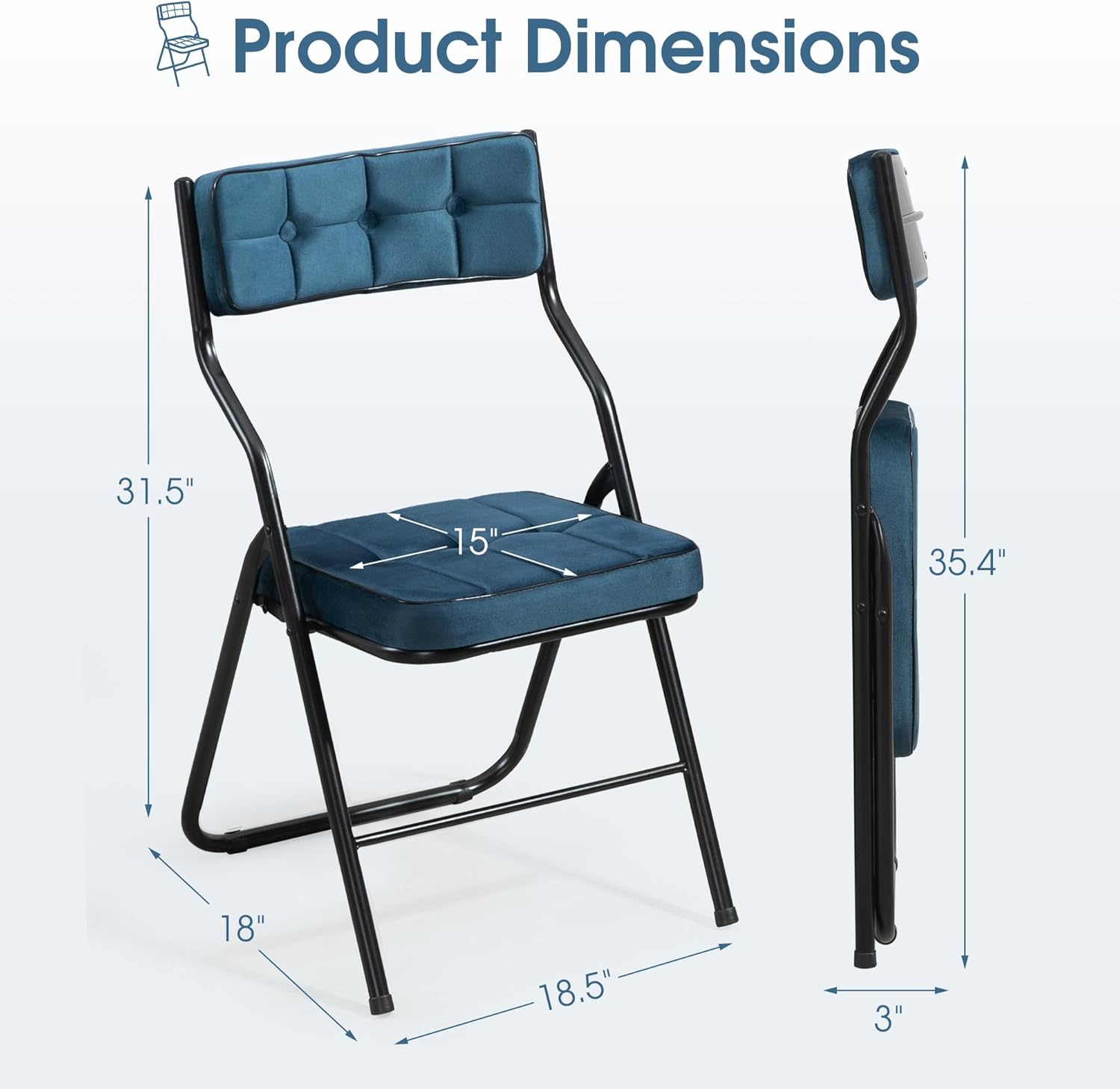 Padded Folding Chairs Set of 4, Heavy Duty Folding Chairs with Cushion, Portable and Comfortable Sets for Dining, Office, Party, Card Table Bule