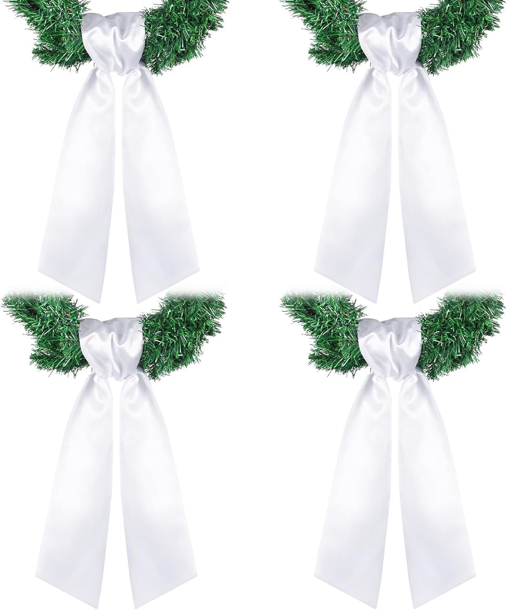 VitalCozy 4 Pcs Wreath Sash for Front Door Blank Wreath Sash Accessories Embroidery Plain Blanks for Embroidery Monogram Party Farmhouse Indoor Outdoor Wedding Decor (4.49" X 56.30",White)