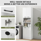 Kitchen Pantry Cabinet, Dining Room Cupboard with 4 Doors & 2 Open Countertop, 4 Anti-Tipping Devices, 75” Tall Bathroom Storage Cabinets (White)