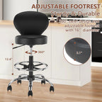 KLASIKA Black PVC Faux Leather Drafting Chair Rolling Swivel Salon Stool Seat Adjustable Height 36 Inch with Back Support Foot Rest Hydraulic Wide Seat for Tattoo Beauty Barber Lash 1Pack