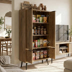 Pantry Cabinet with 4 Doors, 51.2" H Freestanding Bathroom Storage Cabinet, Adjustable Shelf & Raised Legs for Bathroom, Kitchen, Living Room, Yellow Oak
