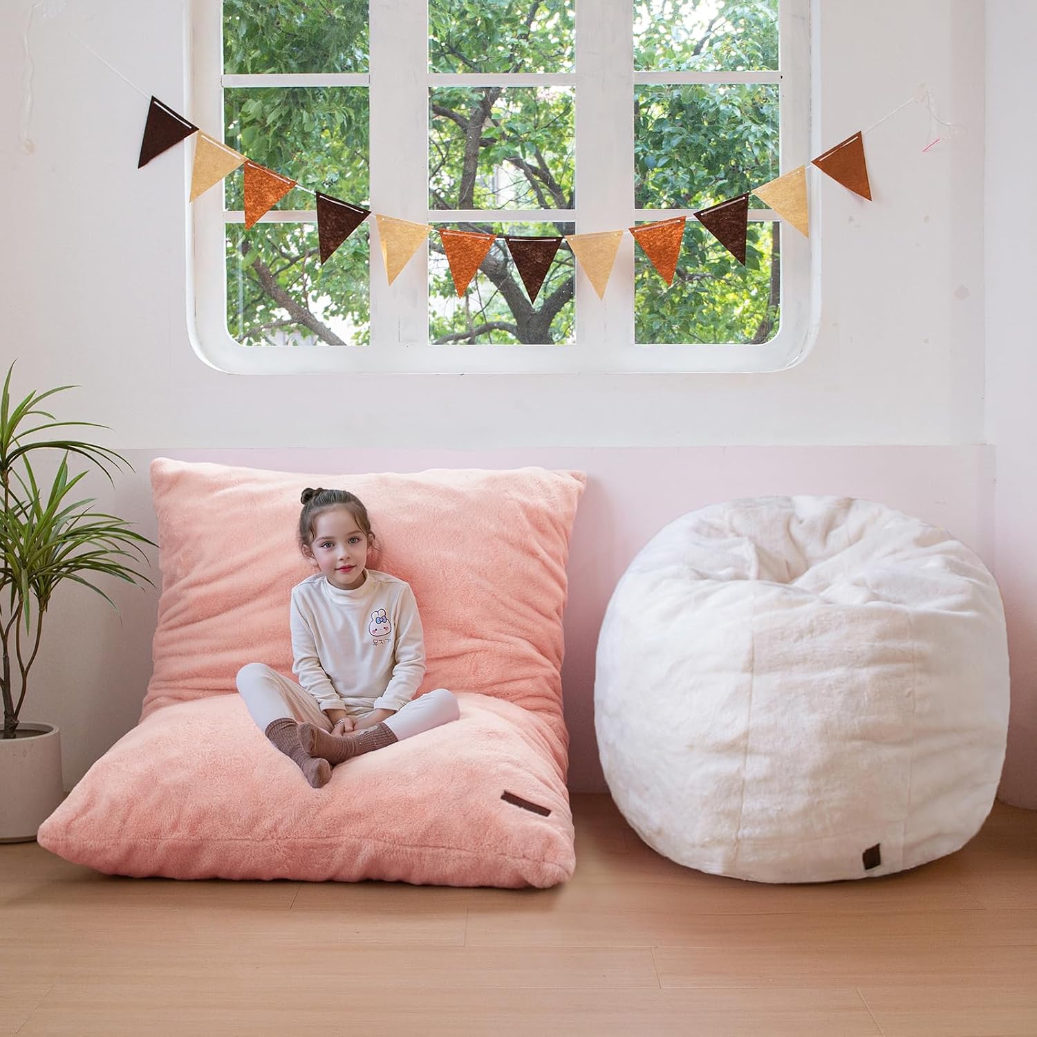 MAXYOYO 3 in 1 Kids Bean Bag Chair, Comfy Floor Sofa with Removed Cover | Soft Floor Couch with High-Density Foam Filling Convertible Child Chair Floor Cushion for Living Room Bedroom, Pink