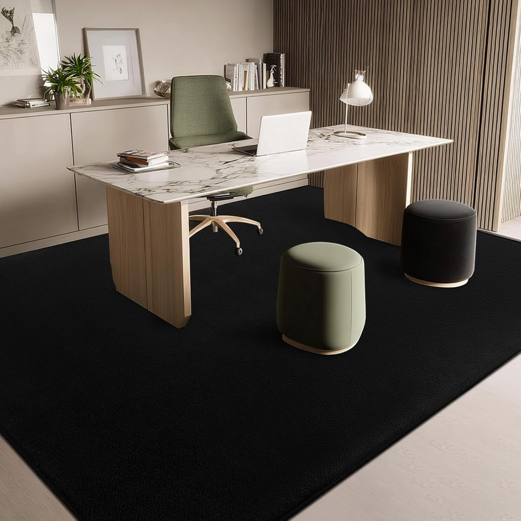 qulint Black Rug for Living Room, 8x10 Washable Rug for Bedroom with Thickened Memory-Foam, Modern Minimalist Large Carpet Solid Comfy Non Slip Carpet for College Dorm Dining Room Classroom Home Decor