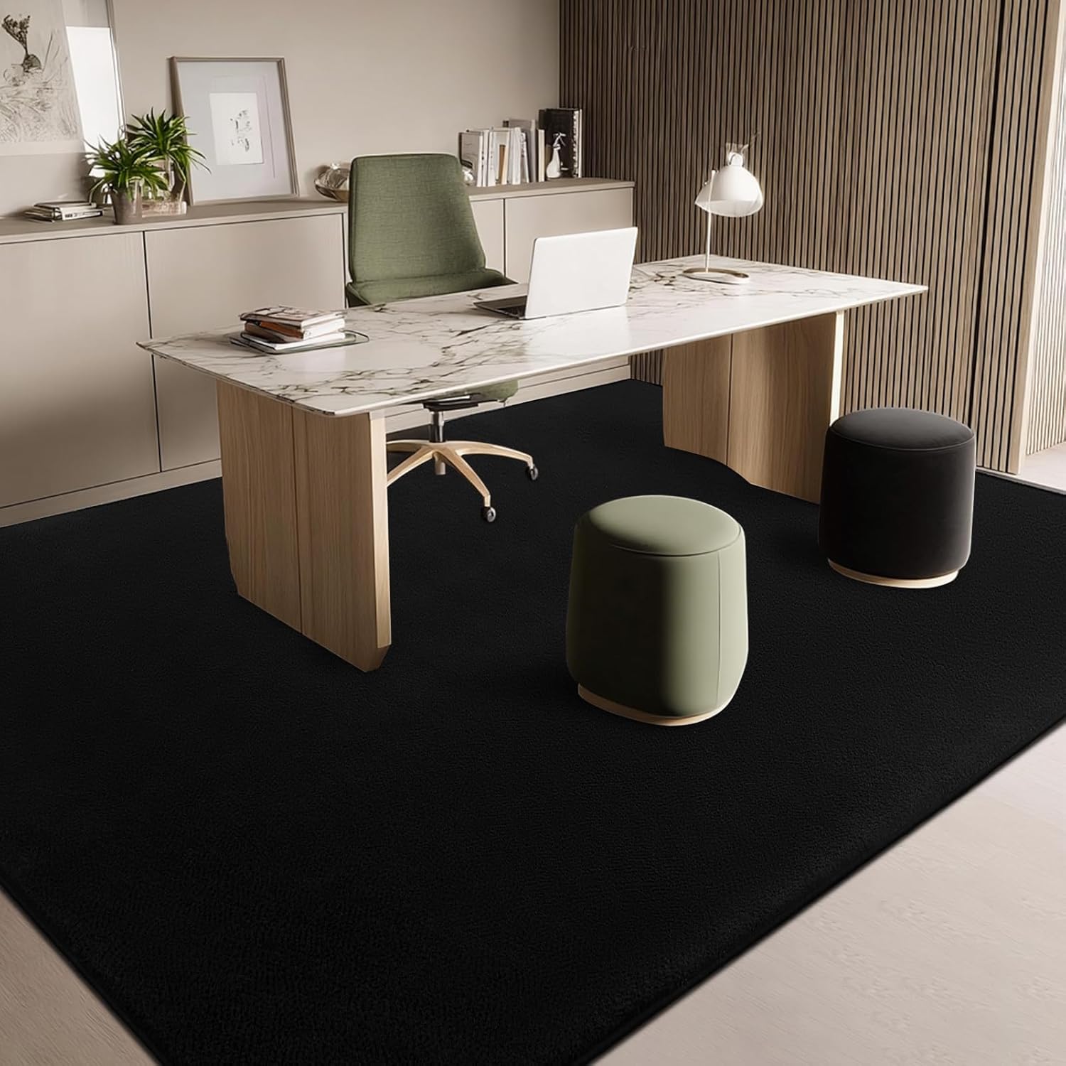 qulint Black Rug for Living Room, 8x10 Washable Rug for Bedroom with Thickened Memory-Foam, Modern Minimalist Large Carpet Solid Comfy Non Slip Carpet for College Dorm Dining Room Classroom Home Decor