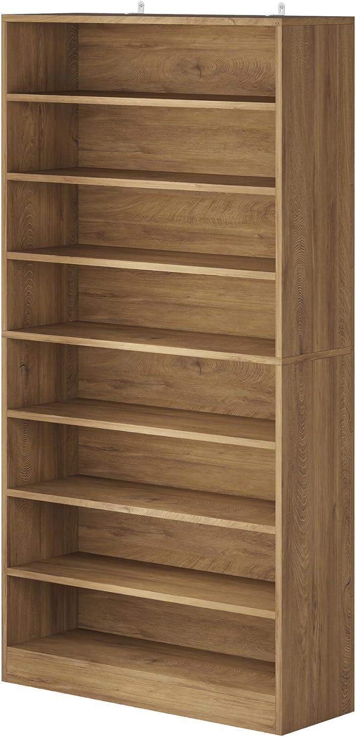 Tribesigns Tall Shoe Cabinet, 9 Tiers 40-45 Pairs Heavy Duty Wood Freestanding Shoe Storage Cabinet, 70.8'' Tall Shoe Cabinet with Open Storage for Entryway (1, Light Brown)