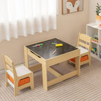 Costzon Kids Table and Chairs, Multifunctional Wooden Toddler Activity Desk Set w/Reversible Tabletop, Storage Drawers and Bookshelves for Drawing, Reading, Crafts, Toddler Table and Chair Set