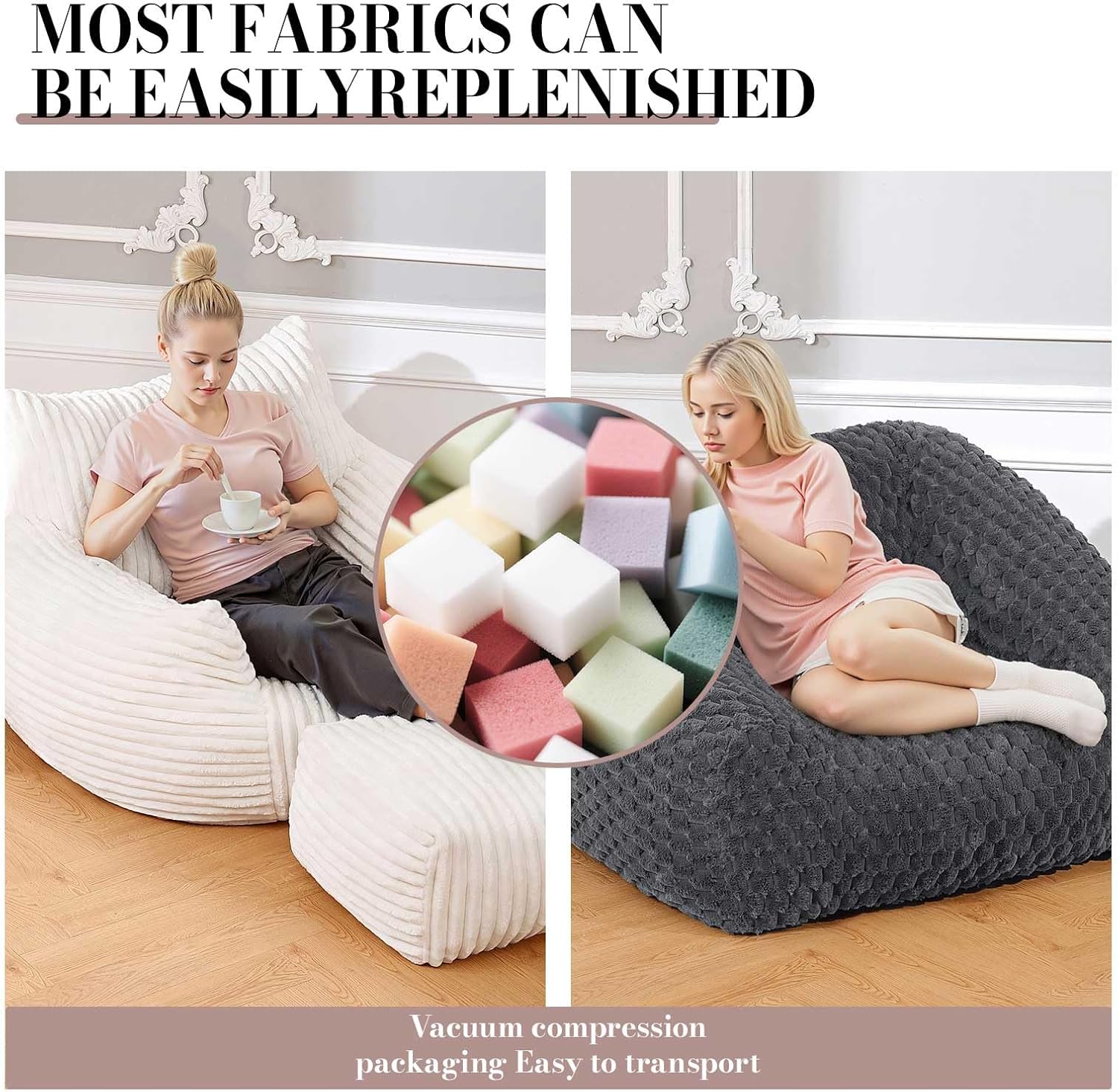 20 lbs Bean Bag Chair Refill - Premium Shredded Memory Foam & Polyfill Filler for Bean Bags, Sofa, Pillows, Stuffed Animals, Couch Cushions, Dog Beds & Ottomans - Ultra Soft Beanbag Stuffing