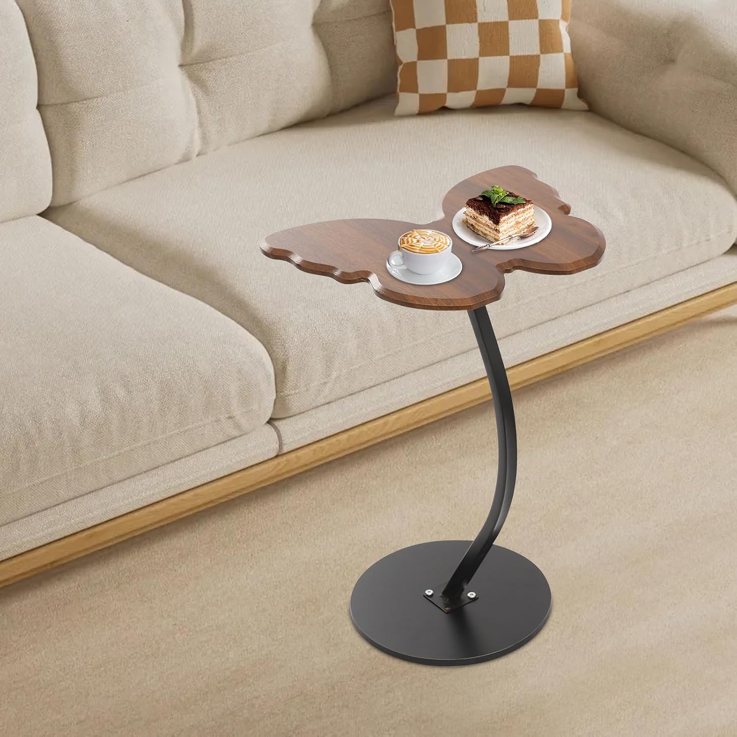C-Shaped End Table, Butterfly Shaped Sofa Side Table with Metal Frame, Modern Accent Coffee Bedside End Table for Living Room Bedroom Office