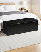 Velvet Storage Ottoman Bench, 43.3" Upholstered Tufted Ottoman with Storage, Folding Footrest Bench for Bedroom, Living Room, or Entryway, Black