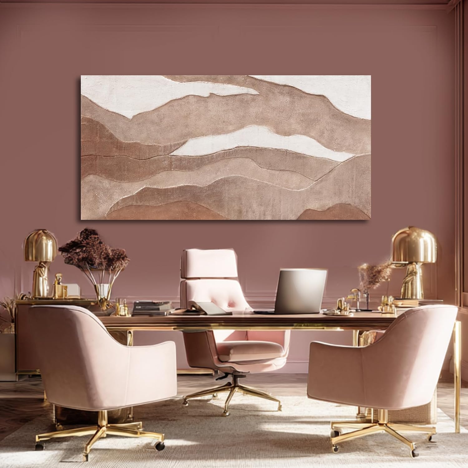 YLLTIEM Minimalist Abstract Canvas Wall Art 29x58 Inch, Brown Earth Tone Wall Art, Large Hand Painted Textured Painting, Wall Decor for Living Room Bedroom Office