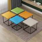 Blue Leather Square Stool with Storage Footstool and Padded Seat