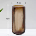 Muyan 9.8" Flower Vase for Decor Ribbed Glass Vase Modern for Centerpieces Desktop Home Office Dining Living Room Wedding (Amber)