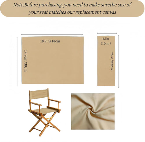 1 Set Director Chair Canvas Replacement with Wood Stick,18.9''L X 15''W Portable Replacement Cover Canvas for Directors Chair (Khaki)