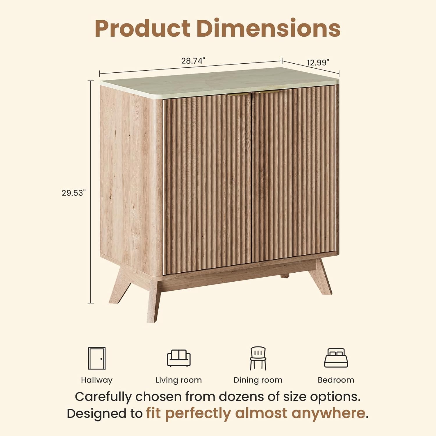 29'' Sideboard Buffet Cabinet with Storage, Fluted Cabinet with Rounded Corners, Modern Buffet Table Accent with 2 Doors for Coffee Bar, Console Table,Oak