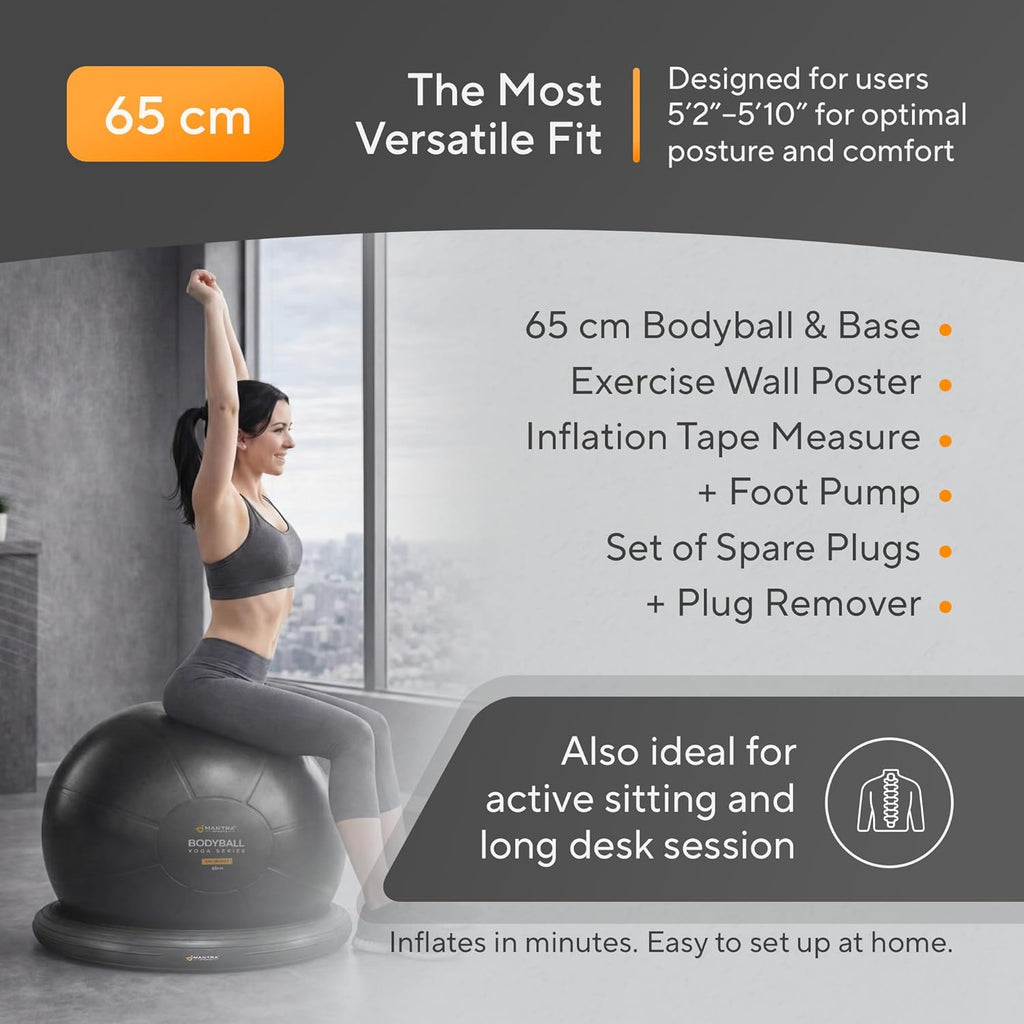 Yoga Exercise Ball Chair for Office Desk with Base, Ideal for Pregnancy, Birthing, Stability Exercises & Fitness. Swiss Stability Birth Ball for Labor, Gym & Workouts.