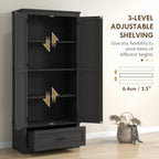 69" Tall Kitchen Pantry Storage Cabinet, Farmhouse Freestanding Pantry Cabinet with 2 Doors, Drawer and Adjustable Shelves for Dining Room, Black,15.7 * 31.5 * 68.9