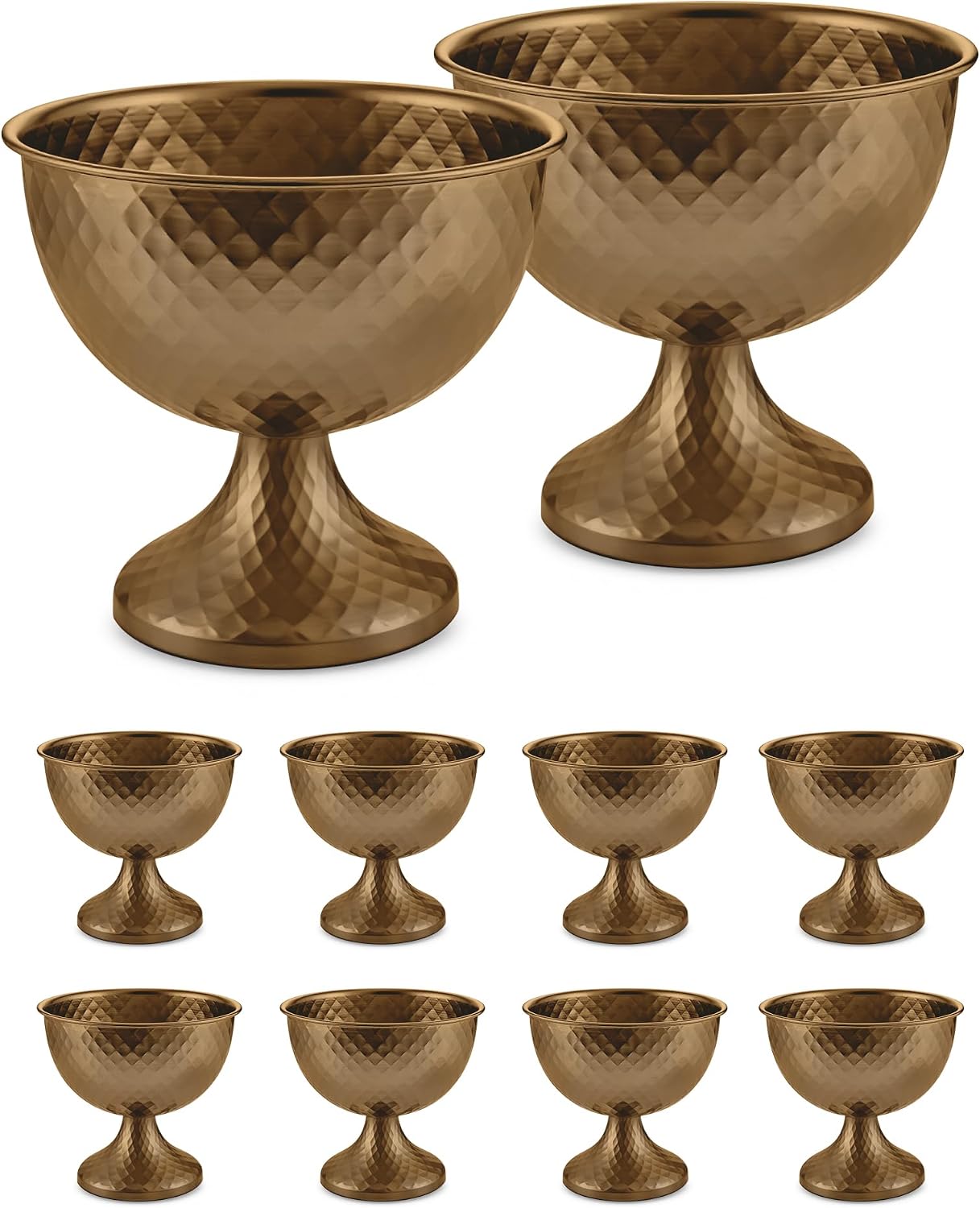 8.25'' Wide 7.3''High Decorative Bowl Vase Set of 10,Distressed Gold Metal Compote Bowl for Tables，Urn Vases for Vintage Wedding Centerpieces,Elegant Compote Vases,Pedistal Vase for Any Event