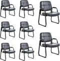 CLATINA Set of 8 Big & Tall 400 lbs Waiting Room Guest Chair, Leather Office Reception Chair No Wheels with Backrest Wide Seat and Padded Arms for Home Lobby Conference Waiting Room Office, Black