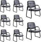 CLATINA Set of 8 Big & Tall 400 lbs Waiting Room Guest Chair, Leather Office Reception Chair No Wheels with Backrest Wide Seat and Padded Arms for Home Lobby Conference Waiting Room Office, Black
