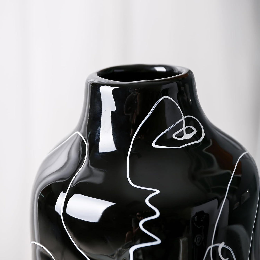 Kimdio Ceramic Vase Set, 2pcs Black Abstract Irregular Design Flower Vases, Modern Home Decor Living Room Decor Minimalist Decorative Vase for Pampas Grass