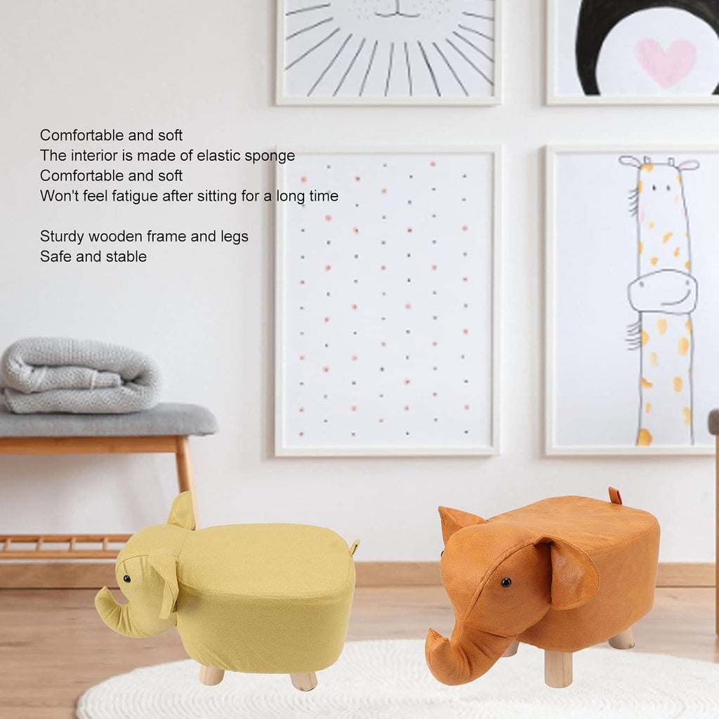 Elephant Shaped Padded Stool Stable Frame for Kids Bedroom Playroom Living Room Decor for Kids and Adults (Orange)