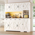 71" Tall Kitchen Pantry with LED Lights & Charging Station, Farmhouse Storage Cabinet with 4 Drawers & 6 Cabinets, Modern Kitchen Hutch for Dining Room with Adjustable Shelves, White