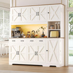 71" Tall Kitchen Pantry with LED Lights & Charging Station, Farmhouse Storage Cabinet with 4 Drawers & 6 Cabinets, Modern Kitchen Hutch for Dining Room with Adjustable Shelves, White