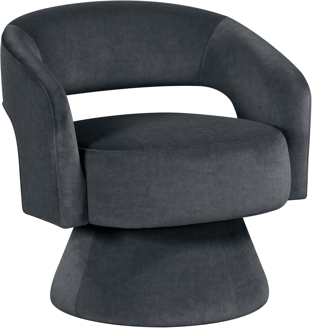 Lexicon 360 Degree Swivel Accent Chair, Modern Comfy Velvet Round Barrel Chair, Open Back, Plush Foam Cushions, Metal Swivel Base for Living Room/Bedroom/Office/Small Spaces, Dark Gray