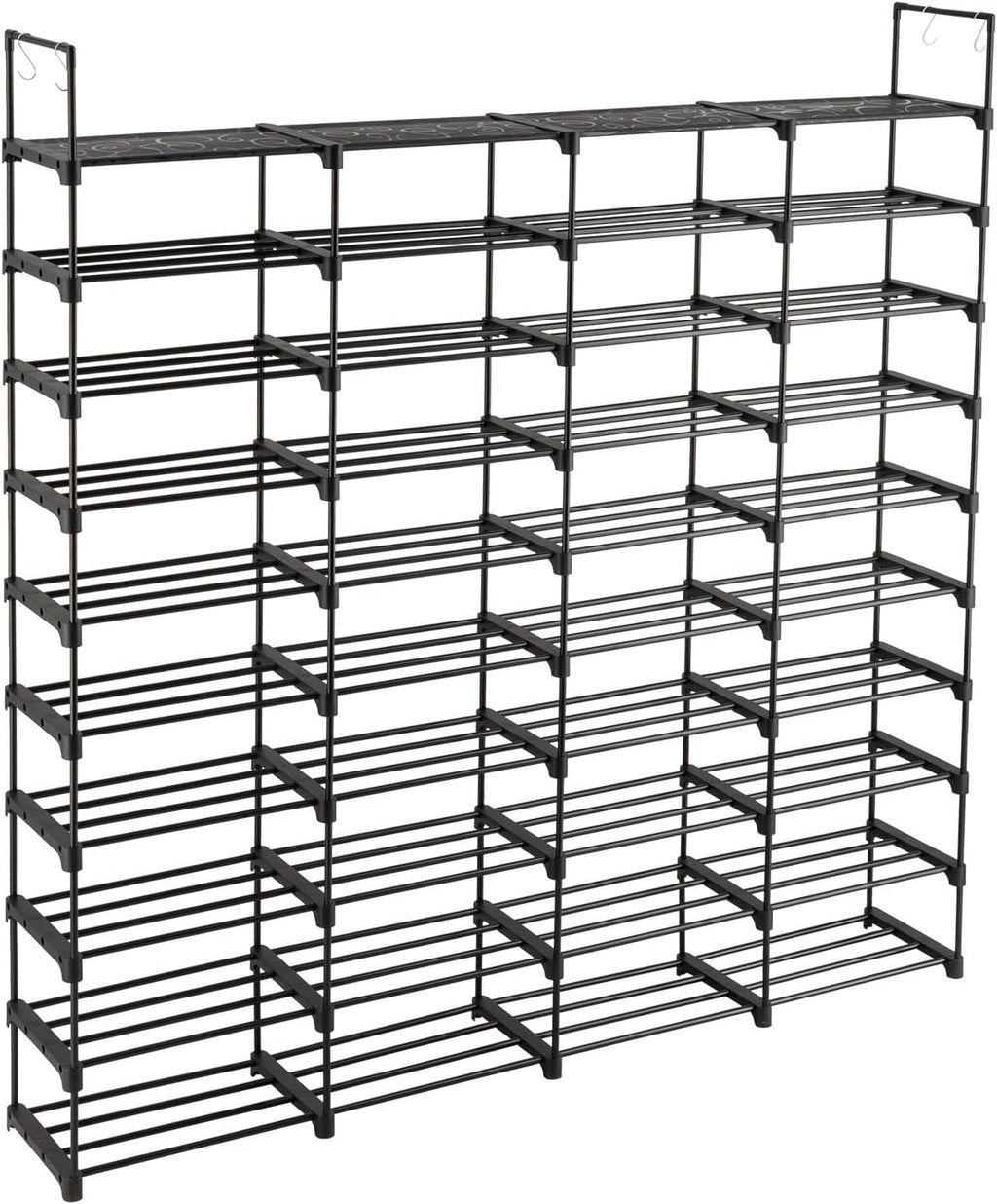 10 Tiers Metal Shoe Rack Organizer, 80 Pairs Large Capacity Shoe Storage Shelf with Side Hooks Adjustable PP Shelves Tool-Free Assembly Black Shoe Stand for Entryway Closet Garage Dorm