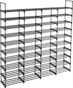 10 Tiers Metal Shoe Rack Organizer, 80 Pairs Large Capacity Shoe Storage Shelf with Side Hooks Adjustable PP Shelves Tool-Free Assembly Black Shoe Stand for Entryway Closet Garage Dorm