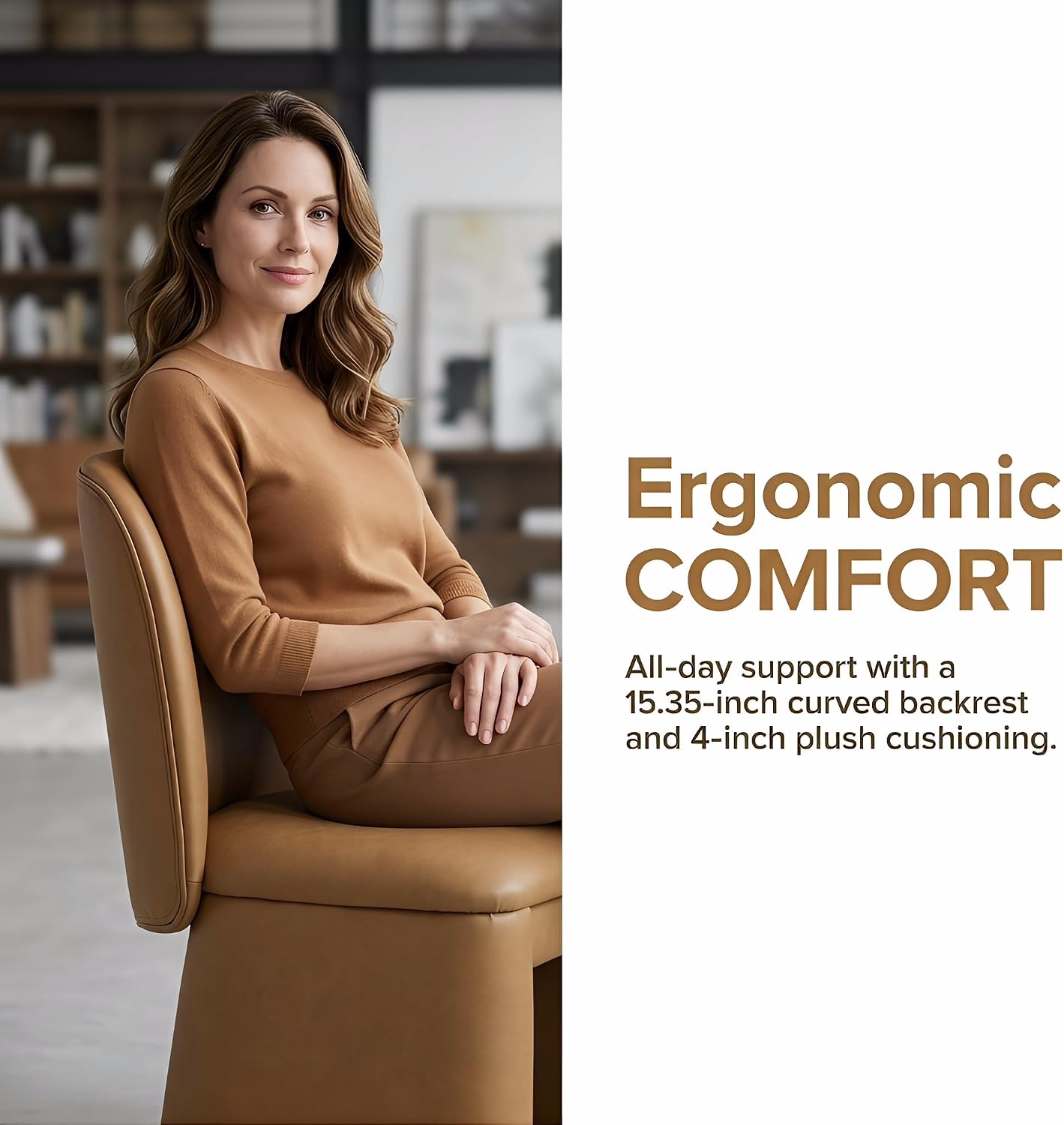 Hyfirm Modern Upholstered Dining Chairs Set of 4, Faux Leather Accent Side Dining Chairs Armless Kitchen Chairs with Curved Back Parsons Chairs for Kitchen Dining Room Living Room, Brown