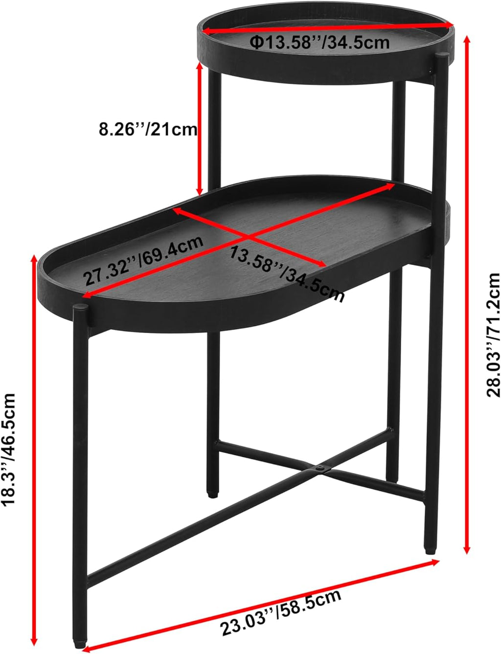 2-Tier Side Table with Storage, Black End Table Sofa Table for Living Room & Bedroom - Sturdy X-Shape Metal Frame and Wooden Tray, Easy to Assemble Modern Accent Table for Office, Apartment