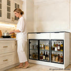 Buffet Cabinet with Drawers, Buffet Storage Cabinet with Transparent Glass Doors, Kitchen Supplies Storage Cabinet, Wooden Coffee Bar Table for Dining Room,Living Room Entrance, White