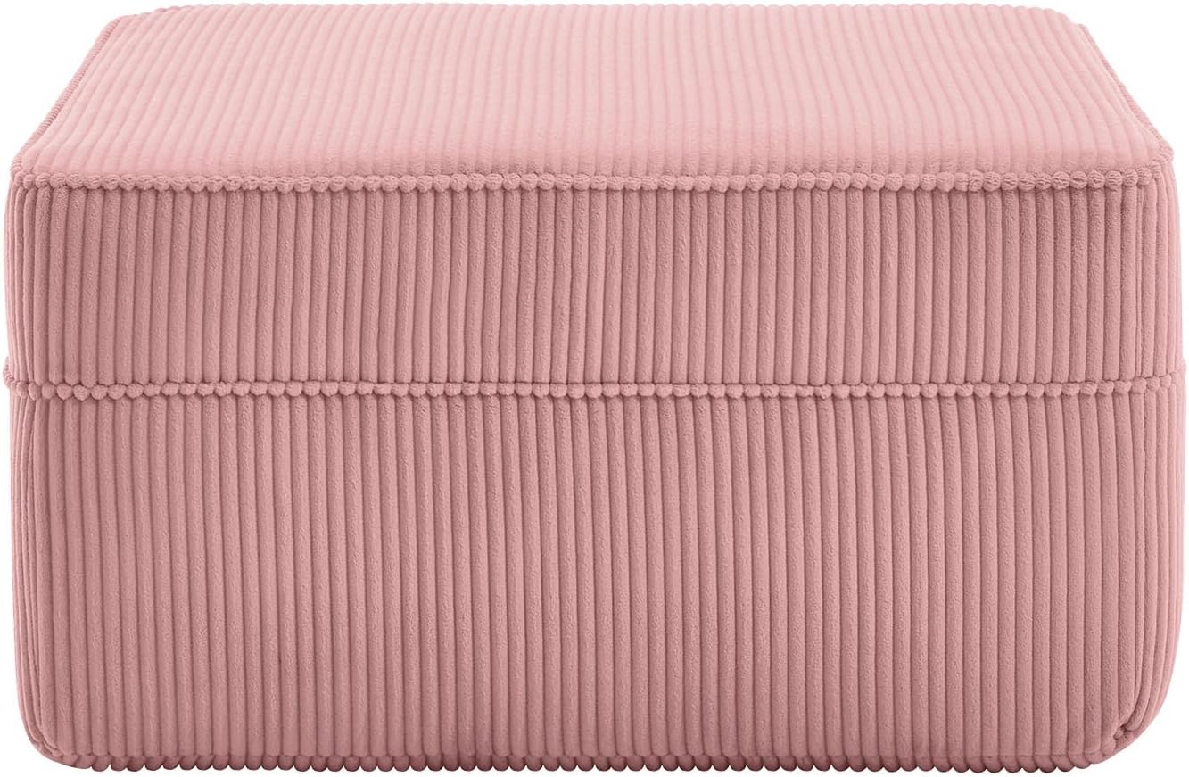 Corduroy Ottoman 30.3 Inch - No Assembly Needed Foot Rest Stool, Plush Sag-Free Cloud Boneless Ottoman for Living/Bedroom (Pink)